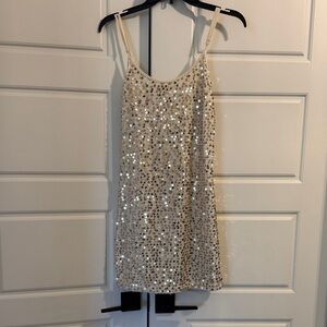 Papaya Cream Sequin Mini Dress